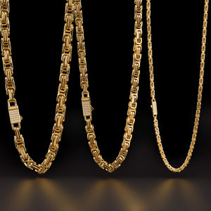 Erkek Takıları Paslanmaz Çelik Özel Zincir Mozanit İmparatorluk Zinciri Seti 18 Ayar Altın Kolye Su Geçirmez Kalın Ataş Zinciri - Product Image 2