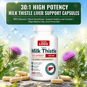 Private Label Bulk Wholesale Natural Milk Thistle Silymarin 150mg 80% <b>Liver</b> Support Antioxidant Non GMO Herbal Vegan Capsules - Product Image 1