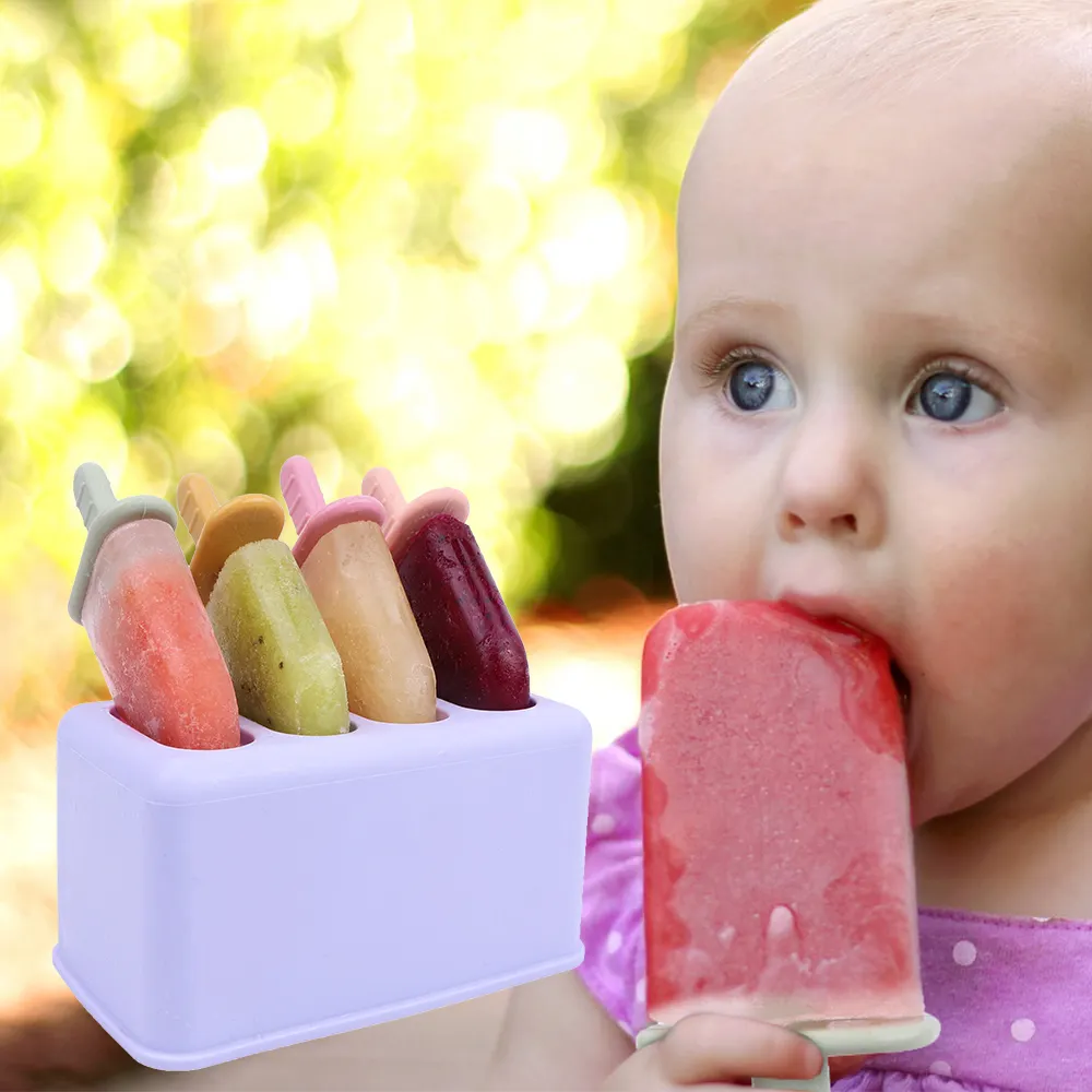 Gemischte Farben BPA-freie Gefrierschalen röhre tropfenfreie Eiscreme-Herstellungsformen Silikon-Eiscreme-Formenset mit 4 Stück für Snacks, Joghurtstäbchen, Saft