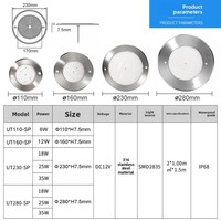 Lumière LED pour piscine en acier inoxydable ultra-mince, étanche IP68, CRI Ra85, installation murale sans perçage, contrôle par application smartphone