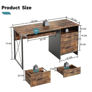 Muebles de Oficina de Diseño Moderno - <span class=keywords><strong>Escritorio</strong></span> Estilo Panel de Madera con Soportes para Monitor, Archivador de Tela, Mesa para Escribir/Jugar, Estantes y Ganchos - Product Image 2
