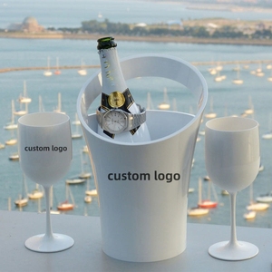 Ensemble de verres à vin en plastique PP transparent blanc et noir de 3,2 L, flûtes, gobelets, seau à glace pour champagne et vin rouge avec poignée - Product Image 1