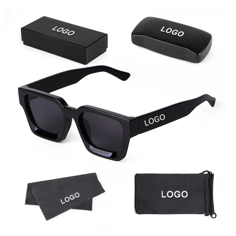 2023 Nieuwste Vintage Retro Custom Logo Zonnebril Luxe Hoge Kwaliteit Vierkante Tinten Zwarte Zonnebril Mannen Vrouwen Oculos De Sol