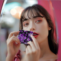 Cermin rias lipat mini kulit PU berlapis ganda HD custom dengan logo, imut, dan ringkas