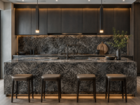 Dalle de marbre noir Alpes polie, panneau de pierre noire pour comptoirs, revêtement mural, bureaux d'accueil et aménagement intérieur de villas