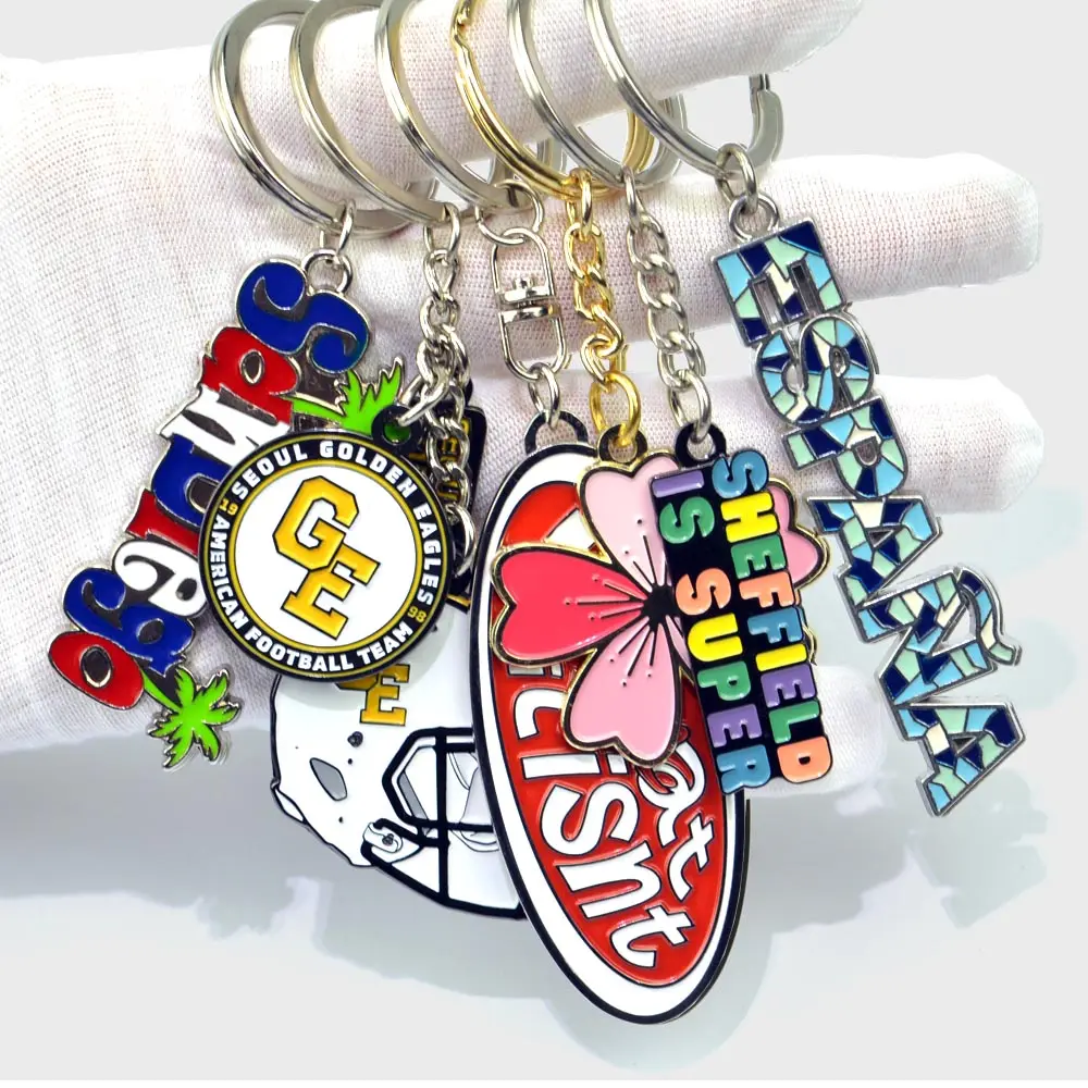 Bán Buôn Tùy Chỉnh Cá Nhân Logo Bị Mất Mặt Dây Chuyền Vòng Keychain Kim Loại Thủ Công Mỹ Nghệ Logo Keychain Kim Loại