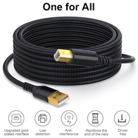 Cable de impresora Usb 2,0 A-macho a B-macho chapado en oro negro trenzado de nailon de 10 pies para Hp Cannon Brother Samsung Dell