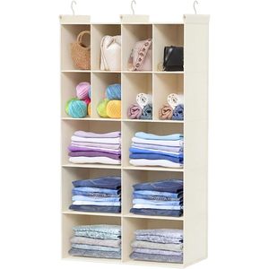 Organizador de armario colgante con 14 compartimentos de tela no tejida para almacenamiento de ropa en el dormitorio con 3 ganchos - Product Image 1