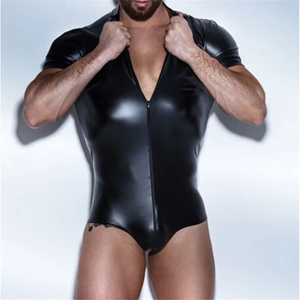 Nouveaux Bodys Sexy en Similicuir Effet Mouillé pour Hommes, Tenues Érotiques, Justaucorps, Costumes Fétichistes Gay, Catsuit en PVC Latex, Vêtements de Club - Product Image 1