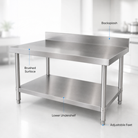 Table de préparation alimentaire en acier inoxydable avec pare-éclaboussures et étagère inférieure pour cuisines de café, fabrication sur mesure, approvisionnement en gros