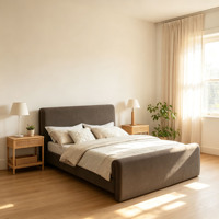 Cadre de lit minimaliste européen moderne en velours rembourré avec espace de rangement, facile à assembler, taille King/Queen pour meubles de chambre