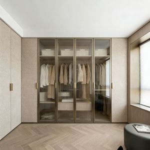 Balom Armoire ouverte sur mesure avec portes en verre, unités de rangement de couleur claire et cadre en métal, design luxueux - Product Image 6