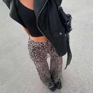 Nouvelle Arrivée Pantalon en Coton OEM de Haute Qualité pour Femme, Taille Haute Décontractée, Imprimé Léopard, Coupe Évasée, Jambe Large - Product Image 5