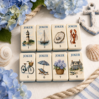 Jeu de Mahjong américain Cape Cod Hydrangea, 152 tuiles, bleu côtier, motif floral, en acrylique, avec 8 tuiles joker, prêt à offrir