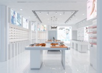 Vitrine d'exposition pour lunettes, murale, blanche, avec éclairage LED, étagères, rangements, portes, certifiée CE ETL, pour magasin d'optique