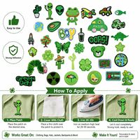 Lot de 39 écussons brodés à coudre ou thermocollants, thème nature vert, motifs animaux de dessin animé, grenouille, cactus, papillon, amusants