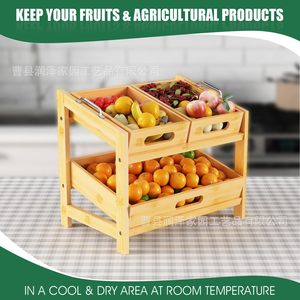 Estante de Almacenamiento de Frutas de Bambú de Varias Capas, Organizador de Verduras de 2 Niveles para Cocina, Contenedor de Aperitivos para Escritorio - Product Image 5