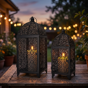 Festive Set 2 Modern Metal Rectangle Christmas Lantern Decoration Beautiful Durable Eco-Friendly Trendy Gift Festive Parties - Product Image 1