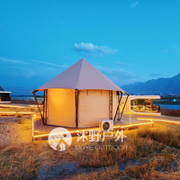 Tente de luxe en toile PVC pour hôtel-resort extérieur, type lodge de glamping avec salle de bain, tente de safari
