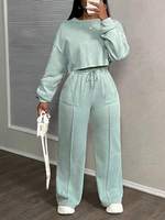 Ensemble de sport décontracté pour femmes, ensemble de sport uni à taille courte pour femmes, ensemble de sport pull-over pour femmes