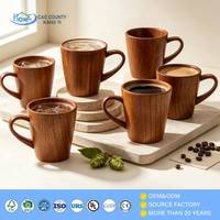 Ensemble de 4 tasses à café en bois, faites à la main, en bois massif naturel, avec poignée, écologiques, tasses isothermes pour le thé et le lait