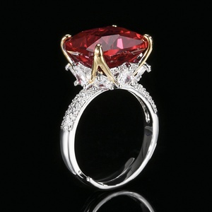 Exquisite Jewelry Eco-friendly Copper Princess Cut 14*14mm Red Zircon Engagement <b>Ring</b> for Romantic Wedding Statements - Product Image 3