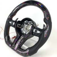 Volant en fibre de carbone compatible avec BMW F30 F32 F10 F20 F07 F01 E46 E60 E90, cuir noir, affichage LED, style sportif forgé