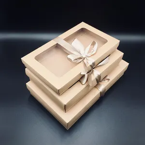 Hochwertige Kraftpapier-Fensterverpackungsbox mit Band für Socken, Unterwäsche, BHs, Leggings, Kleidung zum Versand und für Geschenke - Product Image 1