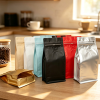 Sachets de café verticaux avec valve de dégazage, pochettes en aluminium scellées par fermeture éclair, emballage alimentaire thermoscellable pour le stockage du thé et des noix