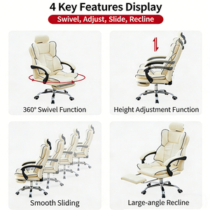 Silla Ejecutiva Giratoria con Reclinación de 130°, Altura Ajustable, Cuero PU, Reposabrazos Ajustables, Base de Acero - Diseño Minimalista <span class=keywords><strong>para</strong></span> Oficina - Product Image 6
