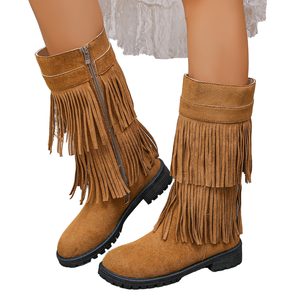 Botas de Lona para Mujer, Talla Grande 36-43, Punta Redonda, Cierre de Cremallera, Estilo Moderno, Altura Media de Pantorrilla - Product Image 2
