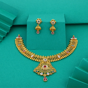 Traditional gold <b>necklace</b> with intricate design bridal jewelry set with earrings ethnic indian wedding jewelry <b>statement</b> piece - Product Image 3