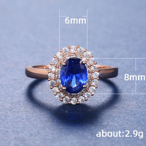 Anello Vintage con Cristallo Blu per Donne, Tono Rosa, Elegante Accessorio Moda per Uso Quotidiano e Feste - Product Image 5