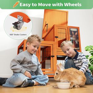 Tekerlekli ve Çok Bölmeli Tasarımlı, Kolay Kurulumlu 2 Katlı Ahşap Tavşan Kafesi - Product Image 4