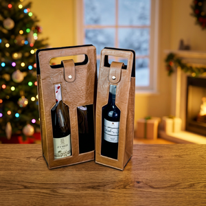 Porta Botellas de Vino Doble, Bolsa de Regalo para Botellas de Vino, Porta Botellas de Vino Doble de Cuero PU, Juego de Bar Clásico - Product Image 1