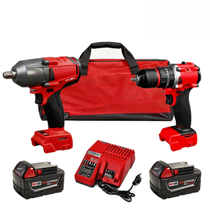 Juego de Herramientas Eléctricas Industriales Inalámbricas sin Escobillas con Atornillador de Impacto y Taladro, 2 Baterías de 5.0Ah, Rojo - Product Image 1