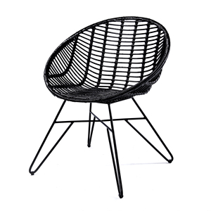 Modern Black Synthetic Rattan Accent <b>Chair</b> Outdoor Patio Wicker Dining Seating Minimalist <b>Garden</b> Furniture For Home Hotel - Product Image 1