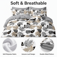 Parure de lit 3 pièces motif feuilles squelettiques automnales, blanc et gris, pour dropshipping UE, stock Pologne