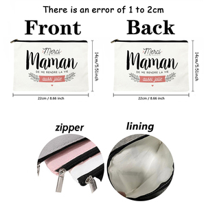 Merci Maman De Me Rendre <span class=keywords><strong>La</strong></span> Vie Aussi <span class=keywords><strong>Jolie</strong></span> Borsa per il Trucco Personalizzata con Motivo, Beauty Case da Viaggio - Product Image 2