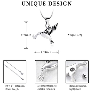 Perhiasan kremasi baja tahan karat perhiasan peringatan batu kelahiran personalisasi burung kolibri kremasi kalung abu - Product Image 2