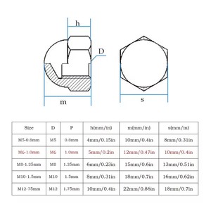 Bán Buôn M6 M8 M10 M12 Thép Không Gỉ 304 Hình Lục Giác Dome Cap Nut Acorn <span class=keywords><strong>Nuts</strong></span> Nickel Mạ Đầu Phẳng M3 Chủ Đề Đánh Bóng Carbon - Product Image 5