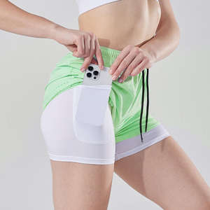 Shorts de sport décontractés à séchage rapide en polyester à 95 % avec logo personnalisé, double couche 2-en-1, cordon de serrage, taille mi-haute, anti-plis, service OEM - Product Image 3