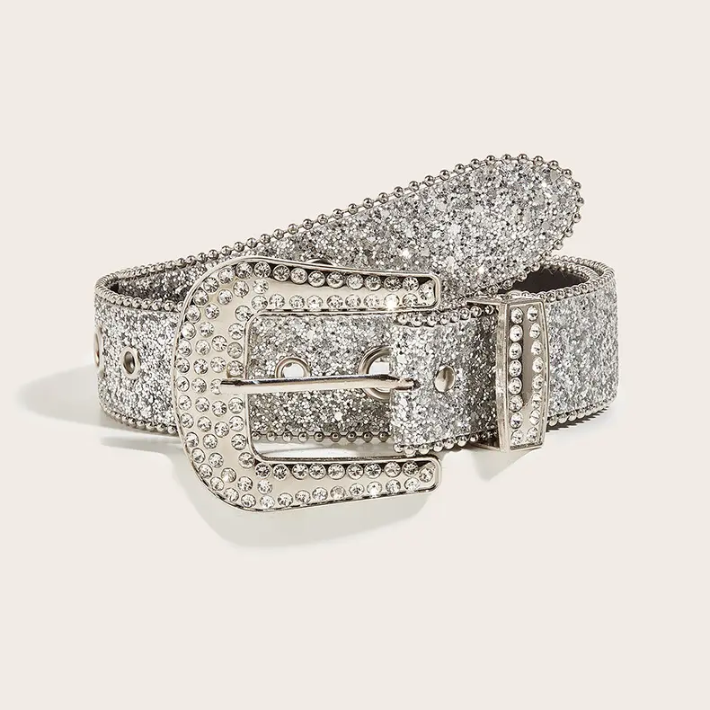 Cinturón explosivo de alta calidad con diamantes de imitación para mujer, cinturón vaquero de lentejuelas con personalidad a la moda, cinturón de marca de diseño a juego