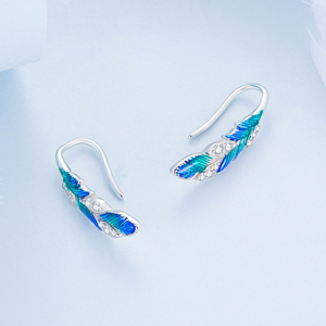 Boucles <span class=keywords><strong>d</strong></span>'oreilles bohémiennes en <span class=keywords><strong>argent</strong></span> Sterling 925, plumes bleues, serti de pavé CZ pour femmes, cadeau <span class=keywords><strong>d</strong></span>'anniversaire, bijoux fins chics et éblouissants BSE707 - Product Image 3