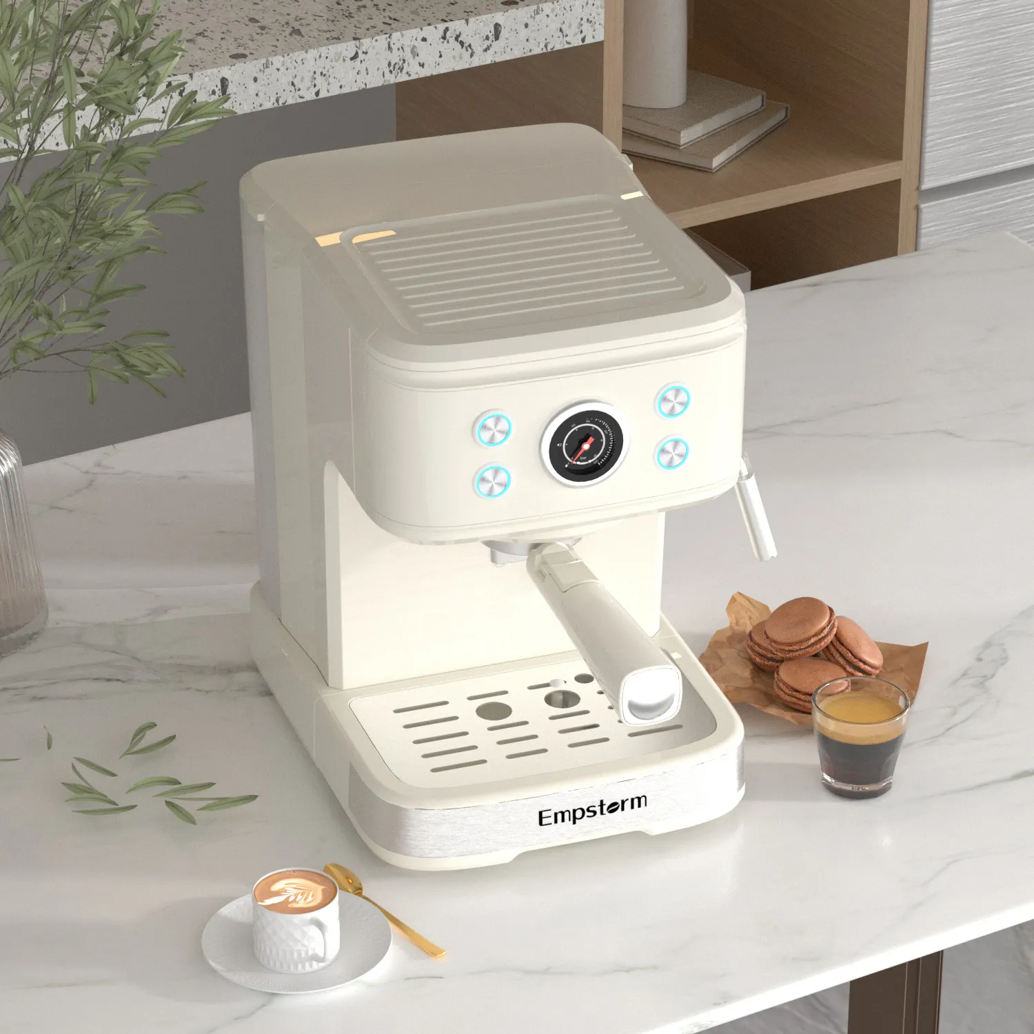 ماكينة صنع قهوة اسبريسو للاستعمال المنزلي، مع مقياس ضغط 20 بار للتحكم بسهولة، آلة صنع قهوة اسبريسو إيطالية ذات هيكل من الفولاذ المقاوم للصدأ