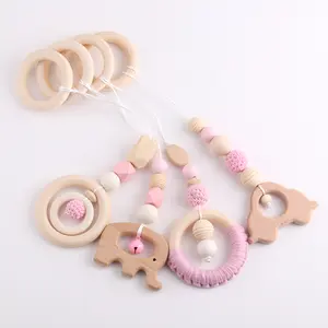 4-piece set new yarn bead baby room decorative pendant cotton woven round Beech wood ring tooth glue toy set