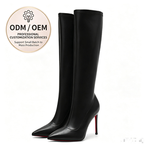 <span class=keywords><strong>Stivali</strong></span> Alti al Ginocchio in <span class=keywords><strong>Ecopelle</strong></span> Nera per Donna, Punta Affusolata, Tacco a Spillo, Suola Rossa, Cerniera Laterale, Scarpe da Festa, Produzione OEM ODM Personalizzata - Product Image 1