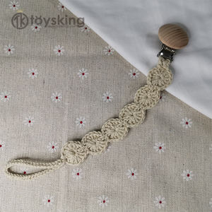 Clip de cadena para <span class=keywords><strong>chupete</strong></span> recién nacido, juguete de conejo de ganchillo de Madera Suave, mordedor, soporte para <span class=keywords><strong>chupete</strong></span> para bebé - Product Image 5