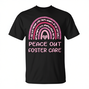 Camiseta Peace Out Foster Care con diseño de arcoíris rosa, Día de la Adopción 2023 - Product Image 2