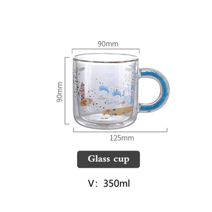 Mug en verre à double paroi de 350 ml, design mignon de dessin animé océanique, tasse à thé ou à <span class=keywords><strong>café</strong></span> isolée thermiquement avec poignée - Product Image 3